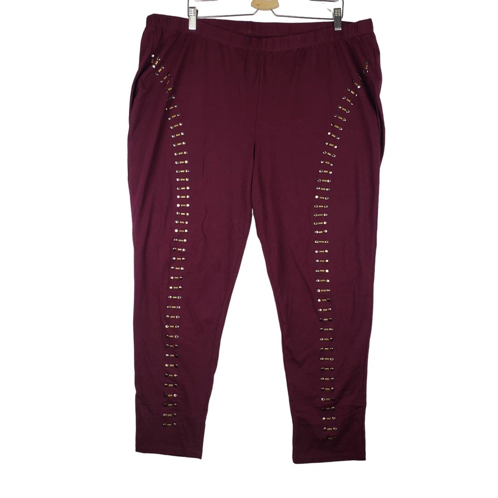 Torrid Womens Size 5 Burgundy Studded Embellished Front Leggings